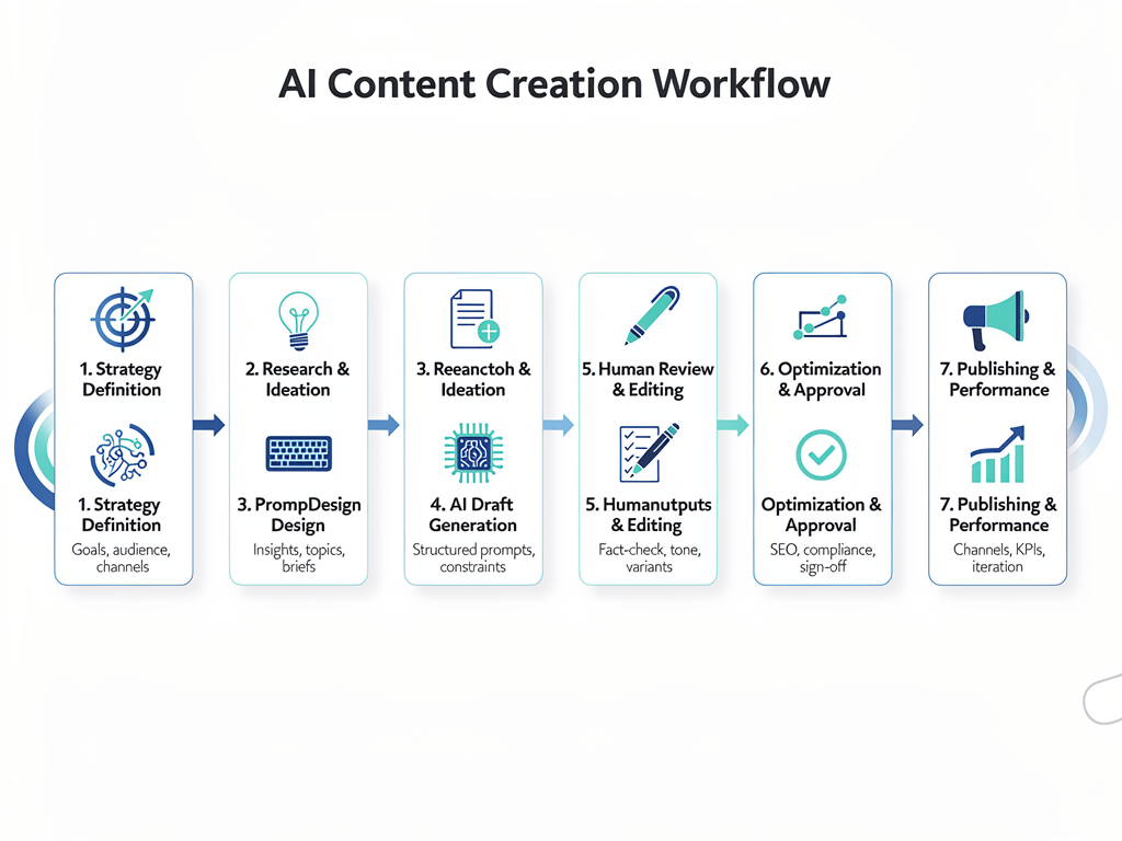 Step-by-step workflow diagram for professional AI content creation process using best AI content writer tools