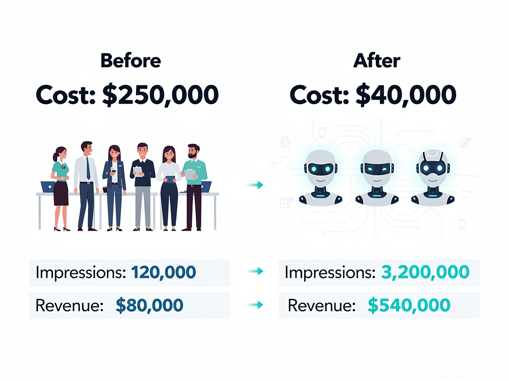 AI content automation case study showing four AI agents replacing $250K marketing team while generating millions of impressions