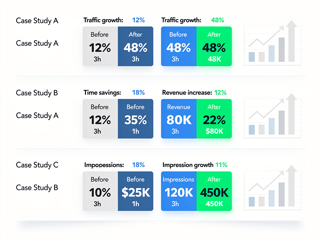 AI blog post generator case study results showing verified metrics including traffic growth and revenue generated