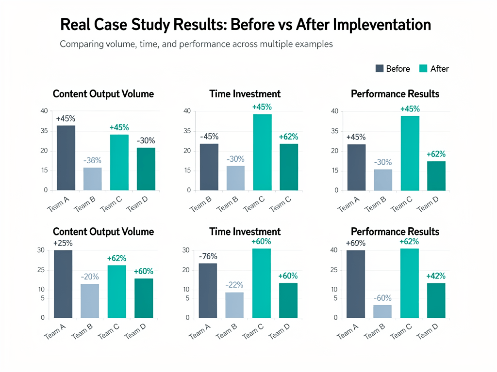 Bar graph showing automating content creation case study results with 5x output increase and time savings data